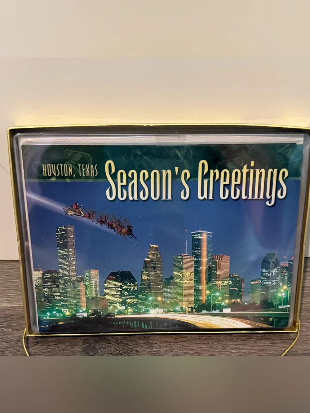 Vintage Season's Greetings Houston, Texas with Santa Sleigh Cards- Set of 12-NIB